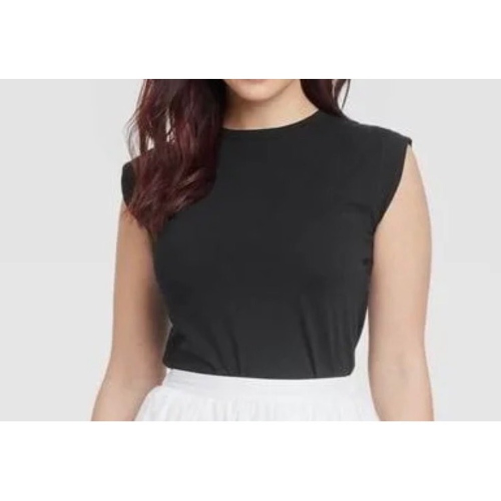 A New Day Womens Black Padded Shoulder Muscle Tank Top Size L NWT